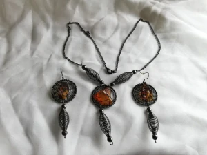 Náušnice z myanmarského jantaru+náhrdelník z polského jantaru SP-3