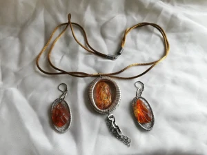 Náušnice z polského jantaru+náhrdelník z polského jantaru SP-4