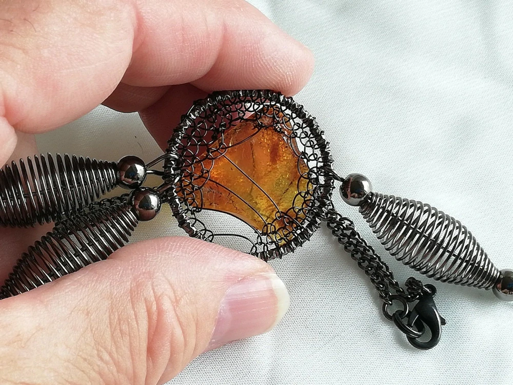 Náušnice z myanmarského jantaru+náhrdelník z polského jantaru SP-3